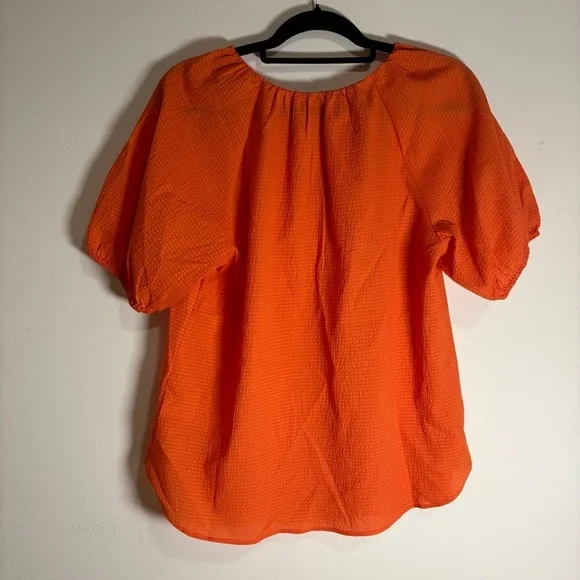 Talbots Seersucker Elbow Sleeve Top in Orange size Medium NWT - Picture 4 of 6